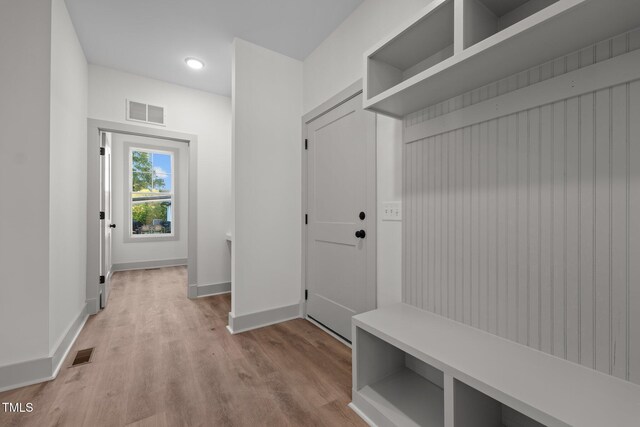 mudroom featuring light hardwood / wood-style flooring