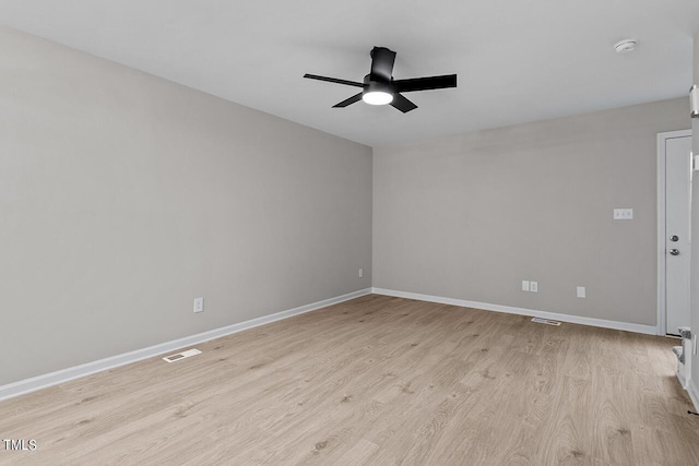 empty room featuring light hardwood / wood-style flooring and ceiling fan