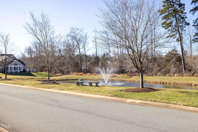 view of road with a water view