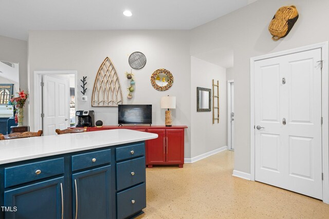 kitchen with blue cabinetry