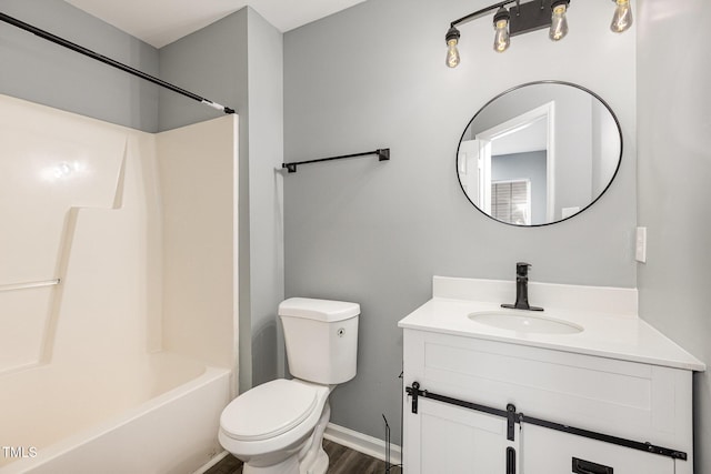 full bathroom featuring vanity,  shower combination, and toilet