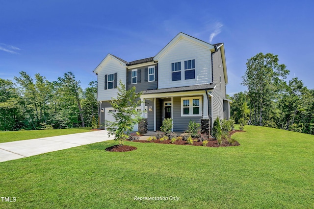 view of front of property featuring a garage and a front yard