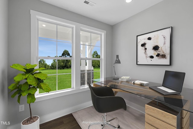 office space featuring hardwood / wood-style flooring