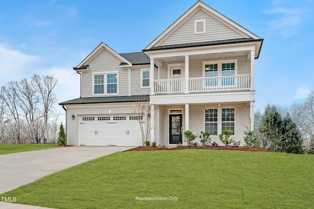 view of front property featuring a front yard and a garage