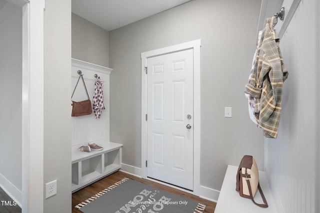 mudroom with dark hardwood / wood-style floors