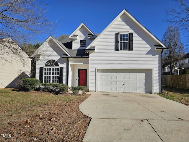 front facade with a garage