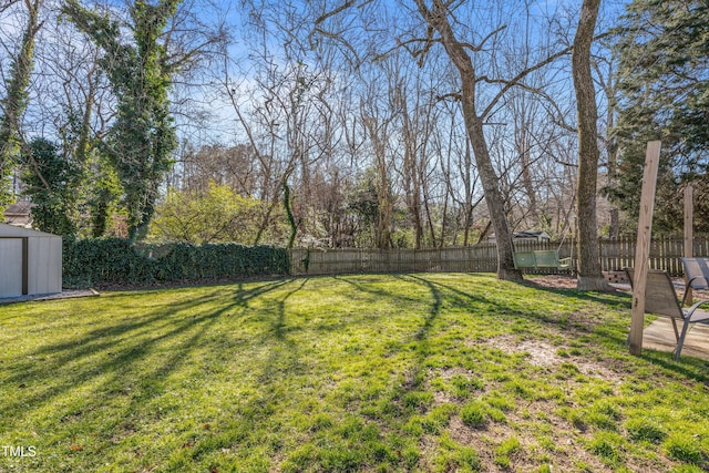 view of yard with a storage shed