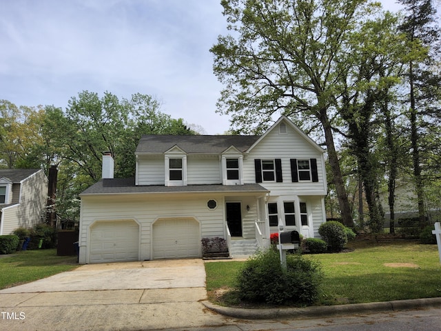 4300 Hickory Ridge Dr, Raleigh, NC 27609 - traditional home featuring concrete driveway, a front yard, and a chimney