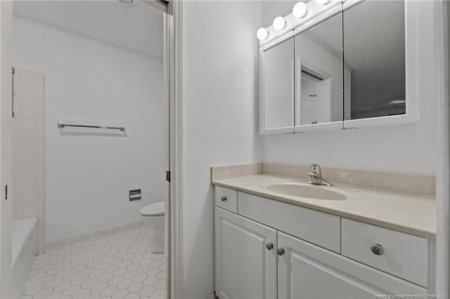 full bathroom with tile patterned floors, vanity, toilet, and bathing tub / shower combination