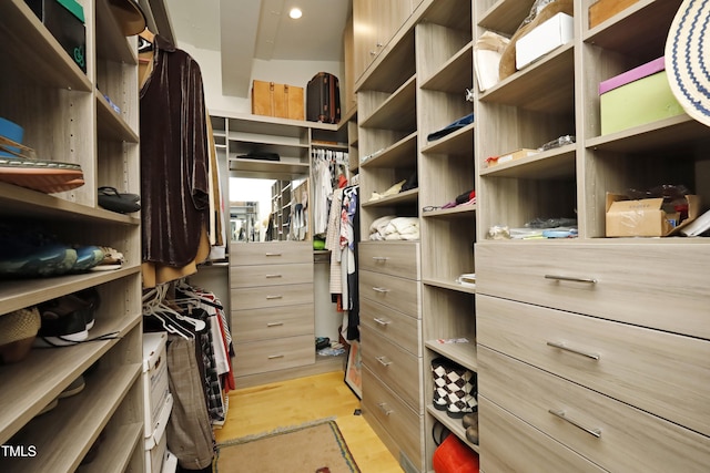 walk in closet featuring light wood finished floors