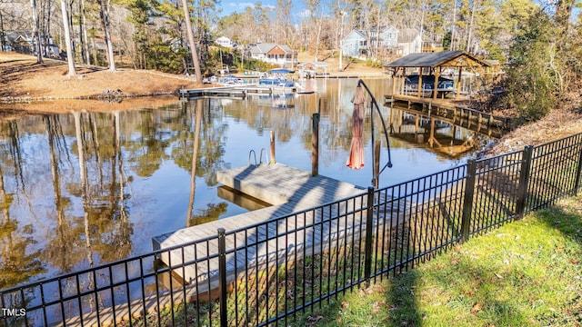 dock area featuring a water view