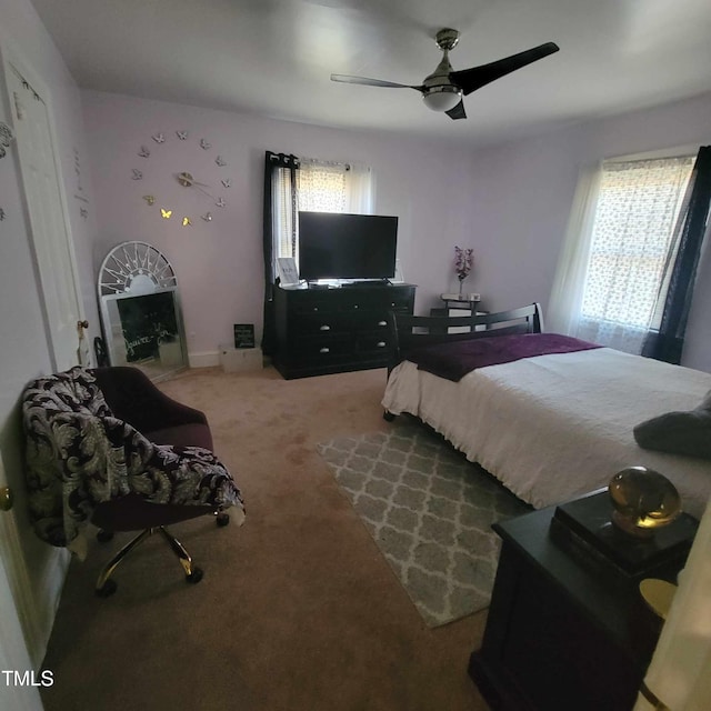 bedroom with carpet flooring and ceiling fan