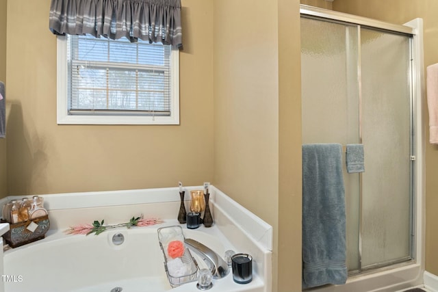 bathroom with plus walk in shower