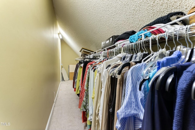 spacious closet with carpet flooring and lofted ceiling