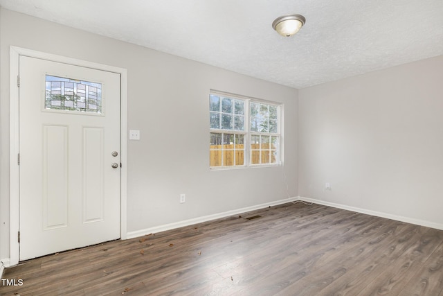 foyer with dark hardwood / wood-style floors, a textured ceiling, and a wealth of natural light