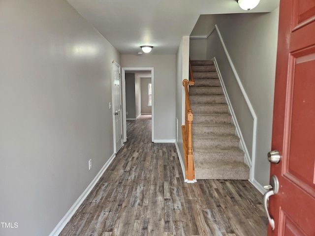 foyer with dark hardwood / wood-style floors