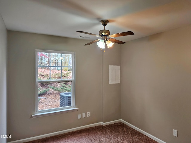 carpeted empty room with ceiling fan