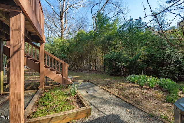 view of yard featuring stairway