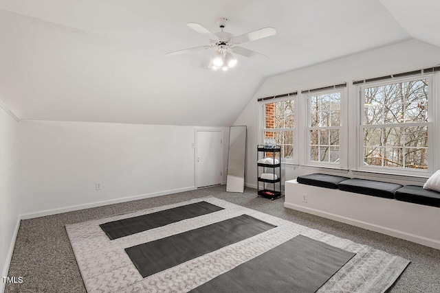 bonus room featuring vaulted ceiling, carpet floors, and ceiling fan