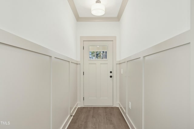 doorway featuring wood-type flooring