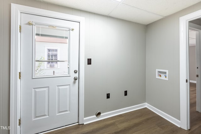 laundry room featuring hookup for an electric dryer, dark wood-type flooring, and hookup for a washing machine