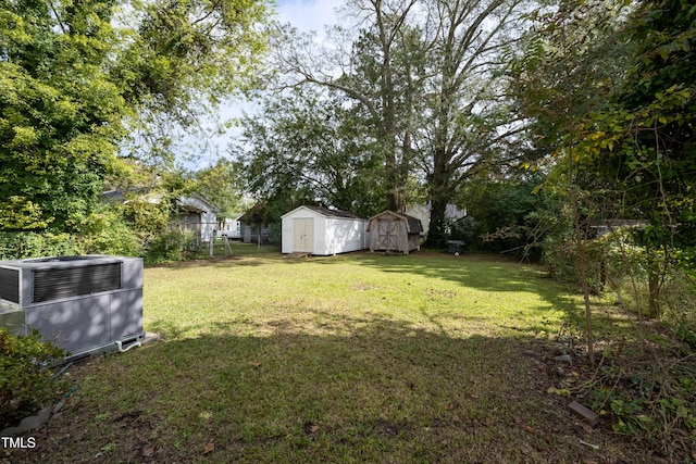 view of yard featuring a shed