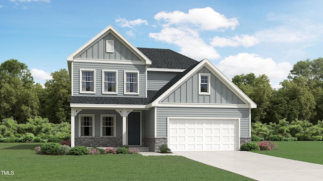 craftsman house featuring a front yard and a garage