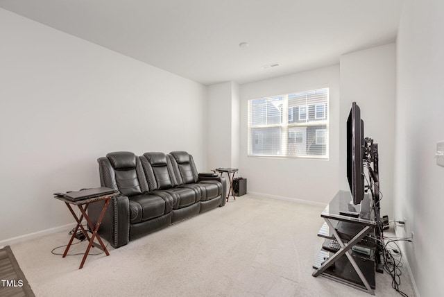 interior space featuring light colored carpet