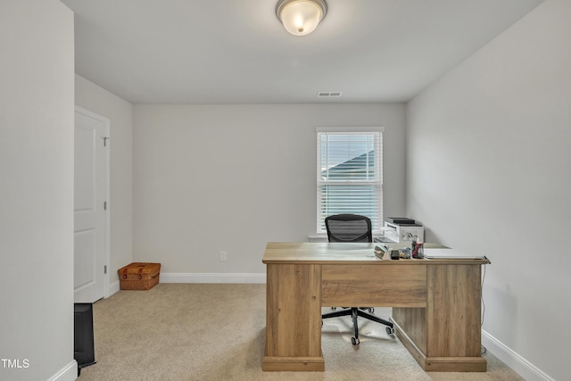 view of carpeted office space