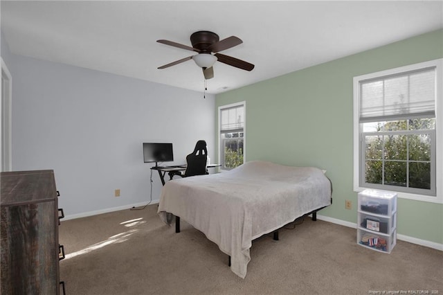 bedroom featuring carpet flooring and ceiling fan