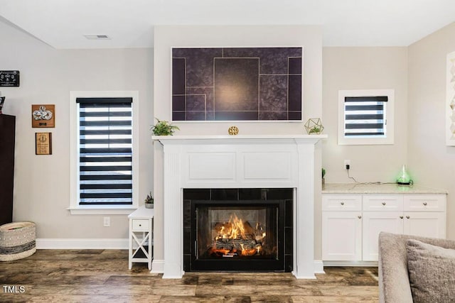 details with a fireplace and hardwood / wood-style floors