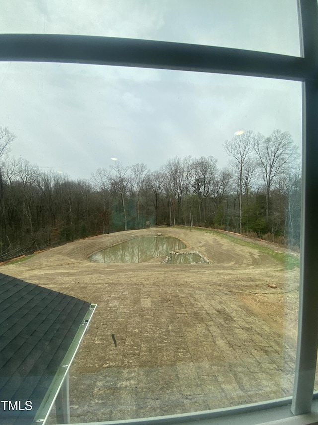 view of yard with an empty pool