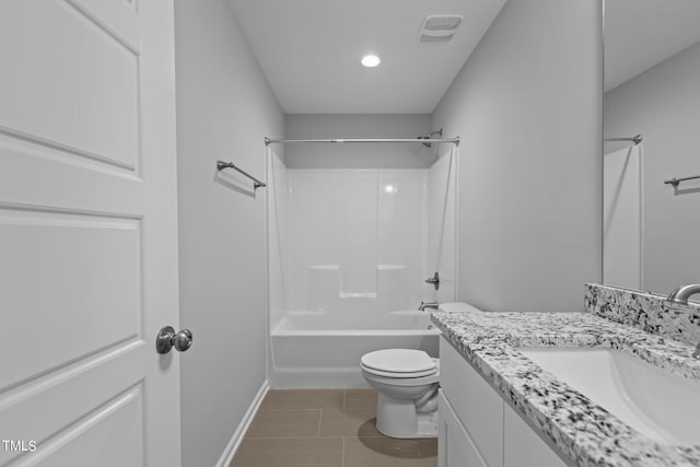 full bathroom with vanity, toilet, and bathtub / shower combination