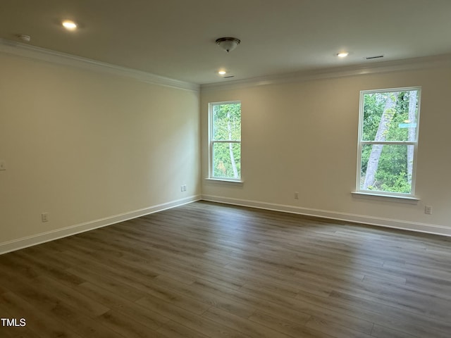 129 Stallion Way, Benson, NC 27504 - spare room featuring ornamental molding, plenty of natural light, dark wood-style floors, baseboards, and recessed lighting