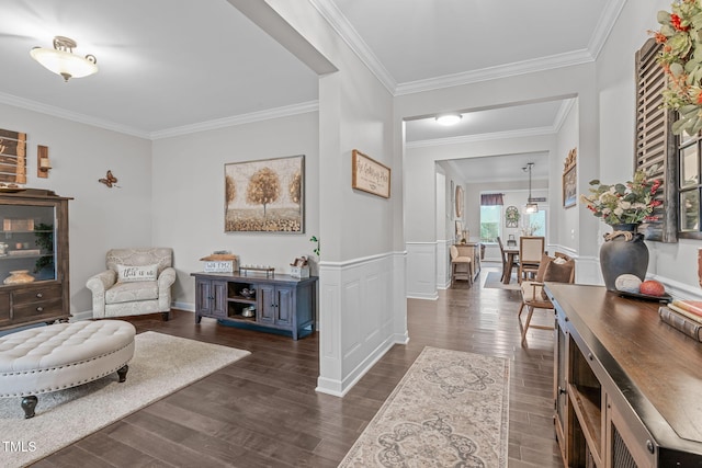 interior space featuring dark hardwood / wood-style floors and ornamental molding