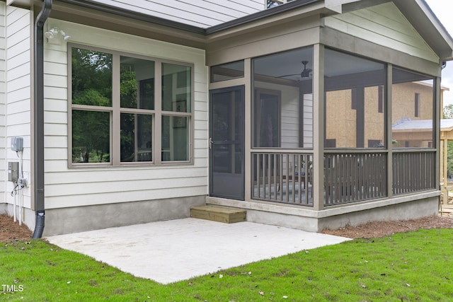 exterior space with a lawn and a patio area