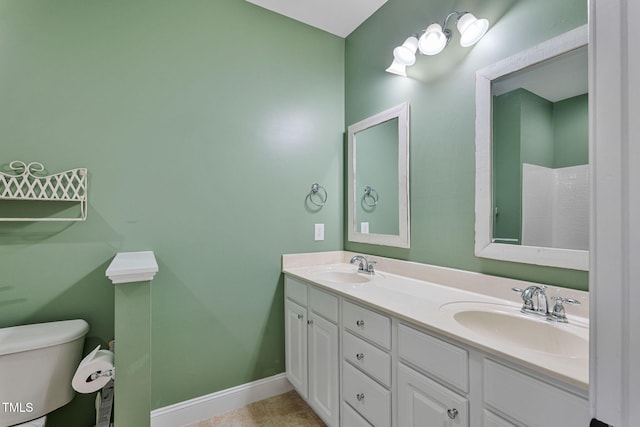 bathroom featuring vanity, toilet, and tile patterned floors