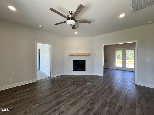 286 Longbow Dr, Middlesex, NC 27557 - unfurnished living room with a ceiling fan, dark wood-style floors, baseboards, a fireplace, and recessed lighting