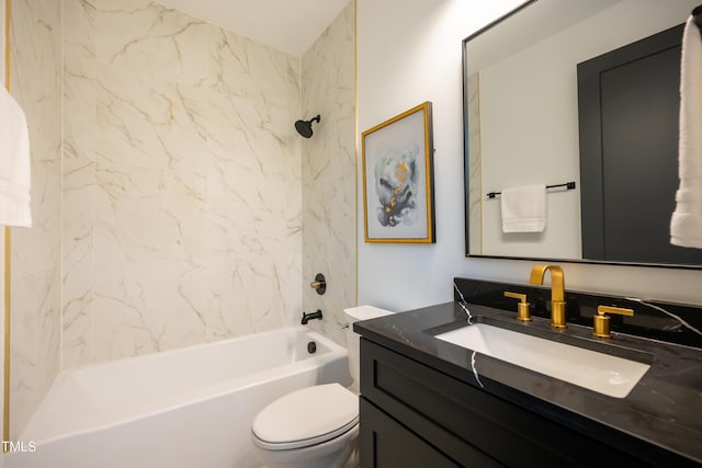 full bathroom featuring vanity, toilet, and tiled shower / bath combo