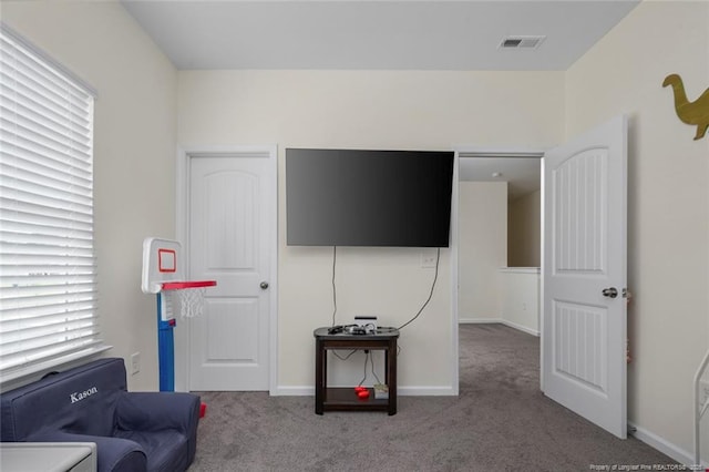 sitting room with carpet floors