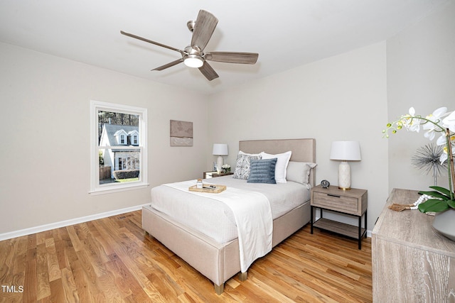 bedroom featuring ceiling fan and light hardwood / wood-style floors