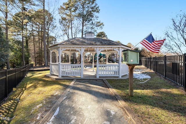 exterior space with a gazebo and a yard