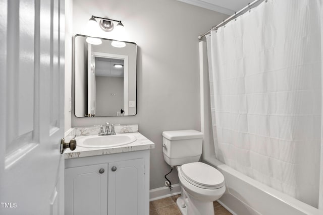 full bathroom with tile patterned flooring, vanity, toilet, and shower / bath combo