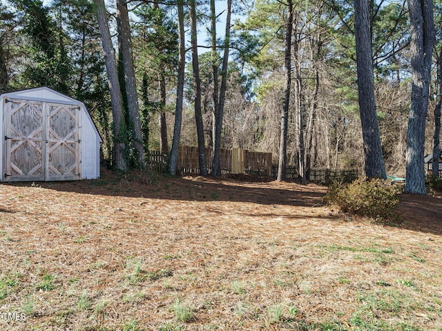 view of yard with a shed