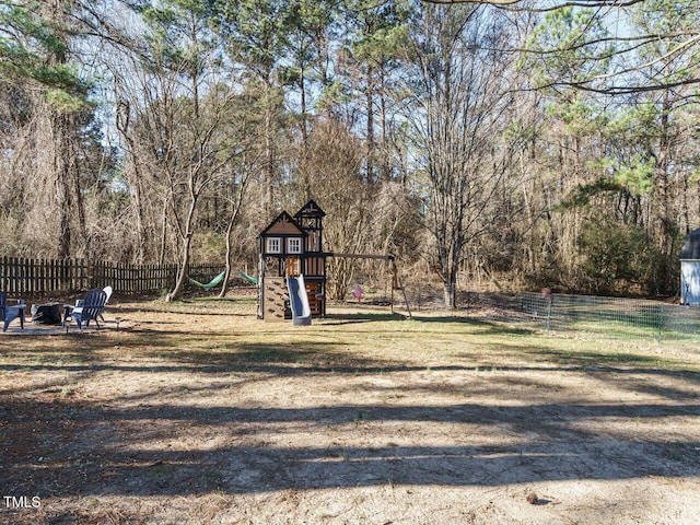 view of yard with a playground