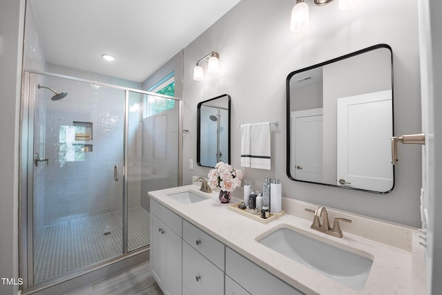 632 Angus Ct, Sanford, NC 27332 - bathroom with double vanity and a stall shower