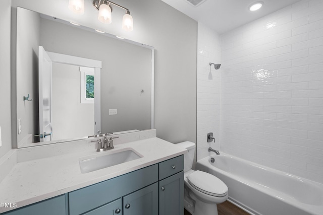 632 Angus Ct, Sanford, NC 27332 - bathroom featuring toilet, vanity, shower / bath combination, and recessed lighting