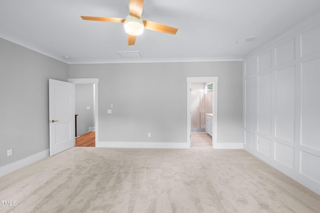 632 Angus Ct, Sanford, NC 27332 - spare room featuring crown molding, light colored carpet, and ceiling fan