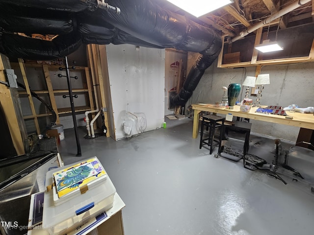 basement featuring a workshop area