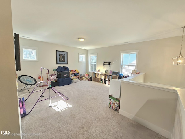 game room with carpet flooring